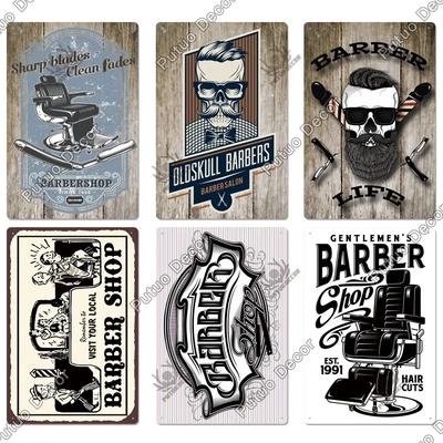 Vintage Barber Shop Tin Sign Retro Metal Plaque Cut Shave Themed Wall Art Decorative Iron Painting Stickers