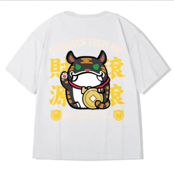 Мужская летняя мода с коротким рукавом и круглым вырезом с принтом плюс свободная футболка, пуловер M белый