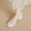 Bow thick heel single shoes women's skirt shopping casual women's shoes Mary Jane single shoes women