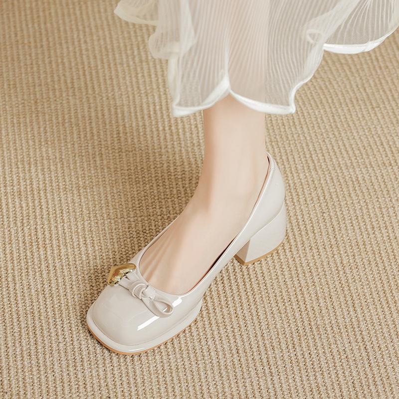 Bow thick heel single shoes women's skirt shopping casual women's shoes Mary Jane single shoes women