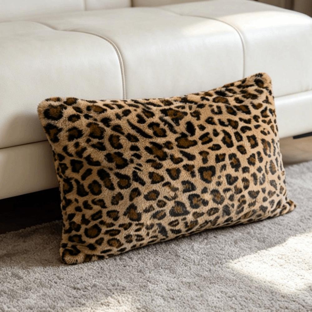 Leopard Print Throw Pillow Cover 45x45 Size Shaggy Pillow Case Faux Fur Pillowcase Sofa Decor