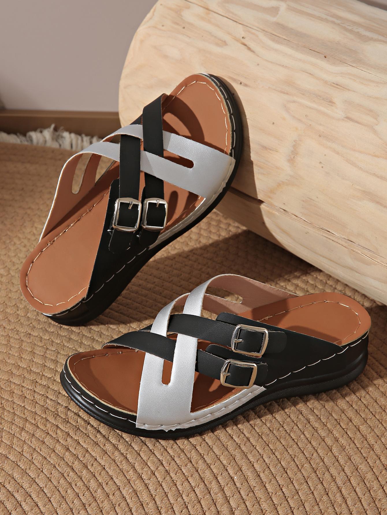 

Большого размера шлепанцы на плоской подошве и танкетке, повседневные, новые, с перекрестными ремешками, однотонные, с открытым носком, шлепанцы-рыбий рот 43 серебряный