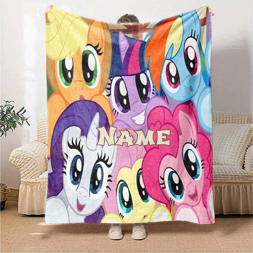 Little Pony (9) Customize Text Blanket Throw Customizable Blanket Comfortable for Seaside Sofa Couch Chair Four Seasons Universal