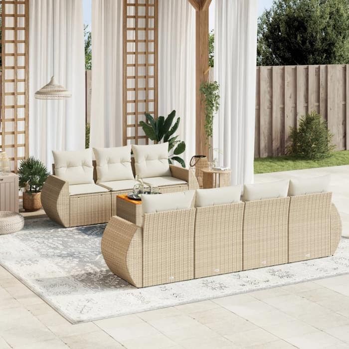 VidaXL Salon de Jardin avec Coussins 8 pcs, Canapés de Terrasse, Ensemble de Meubles de Patio, Mobilier d'Extérieur, Beige 3257241