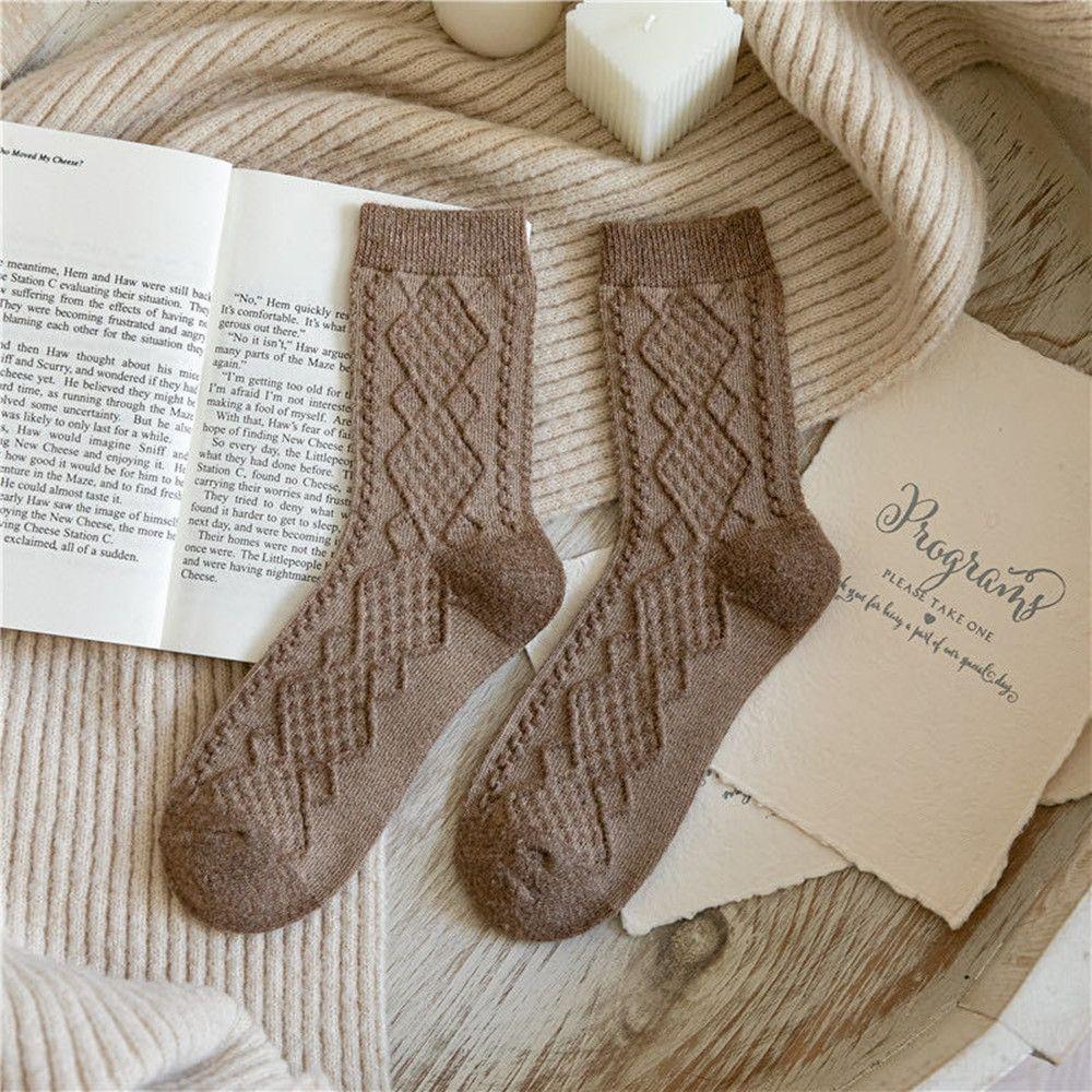 Ciorapi lungi de iarnă călduroși, casual, termici, vintage, confortabili, pentru femei, ciorapi uni din lână cașmir