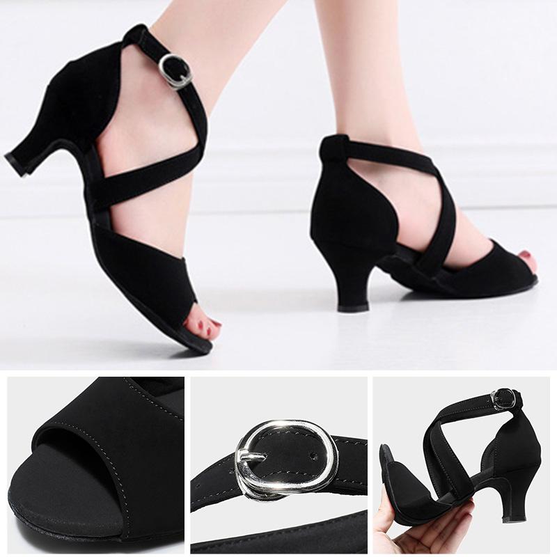 Fashion Women's Ball Party Latin Tango Chacha Waltz Closed Toe Leather High Heel Dance Shoes Heel Height 5CM