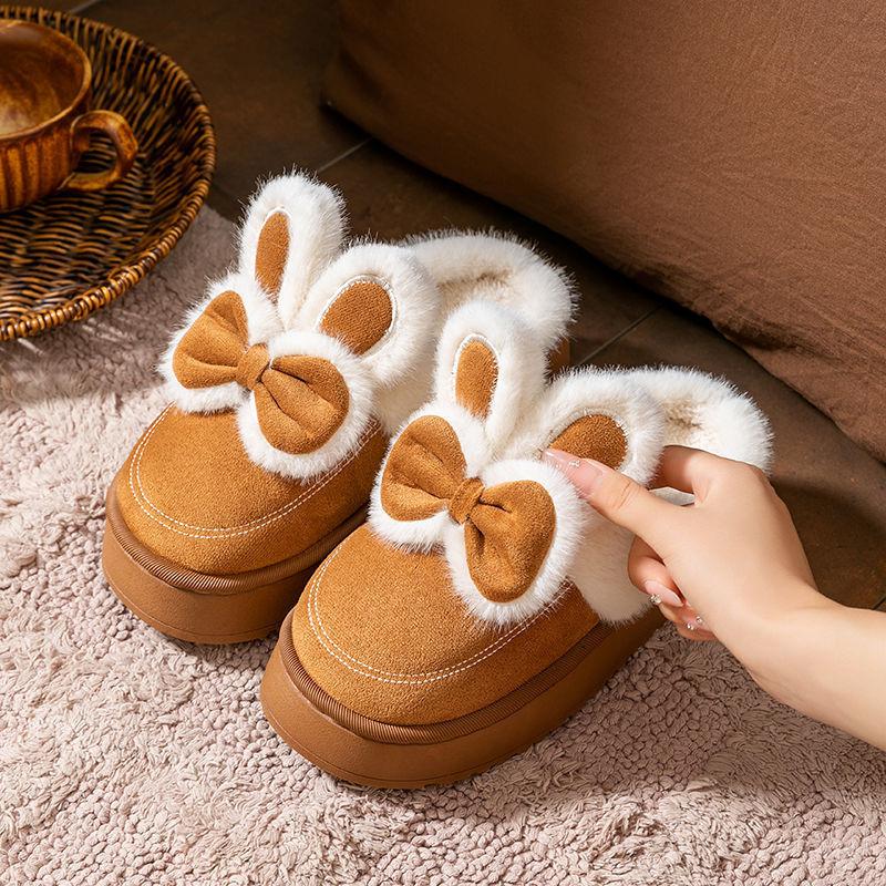 

Хлопковые тапочки с бантом женские зима 2025 новые домашние флисовые теплые на толстой подошве хлопковые мопы [40-41] Suitable for 39-40 feet