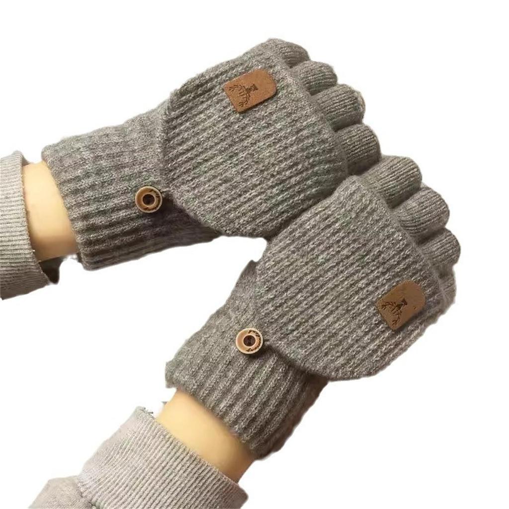Knitted Fingerless Covered Gloves Autumn and Winter Thick Warm Touch Screen Gloves Men and Women Gloves Warm Half Finger Student