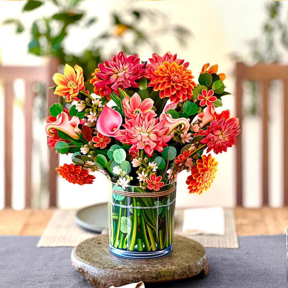 Kreatywna kartka 3D Pop-Up Bukiet Rzeźbiony Kwiat Kartki z Życzeniami Zaproszenie Ślubne Pocztówka Kartka z Podziękowaniami Prezent na Dzień Matki