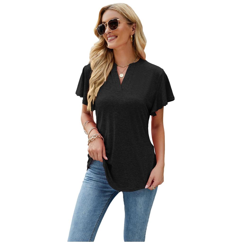 Camiseta de verano para mujer, camiseta holgada y cómoda con cuello en V, Tops de manga corta