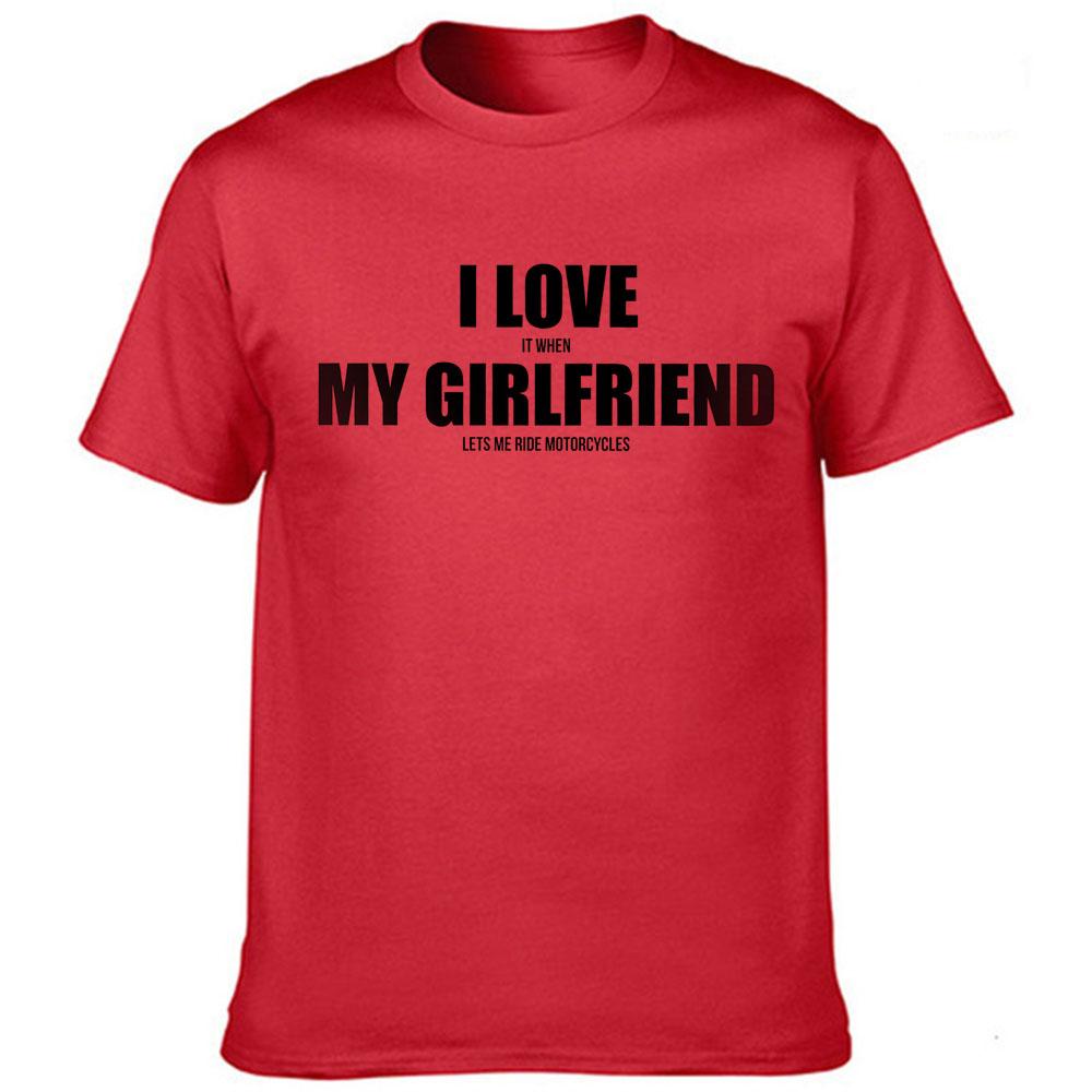 I Love My Girlfriend Letters Print Men Black Tees Casual Funny Short Sleeve White Vintage Tee