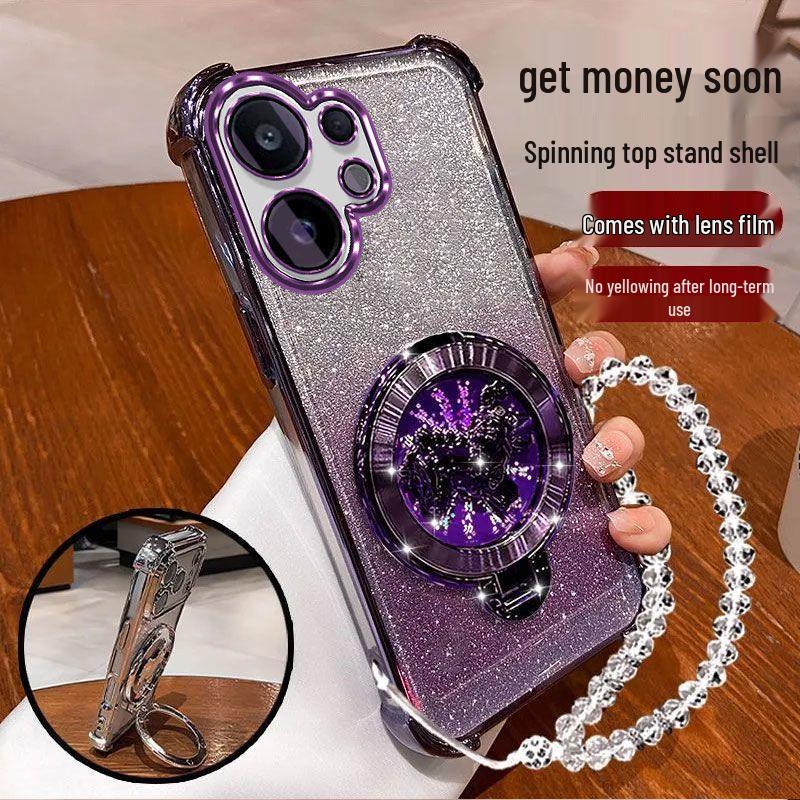 Vivo S50/S30 Glitter Horse Bracket Case: Rotating Stand, Electroplated, Anti-Fall Airbag, Dirt-Resistant, Creative Design