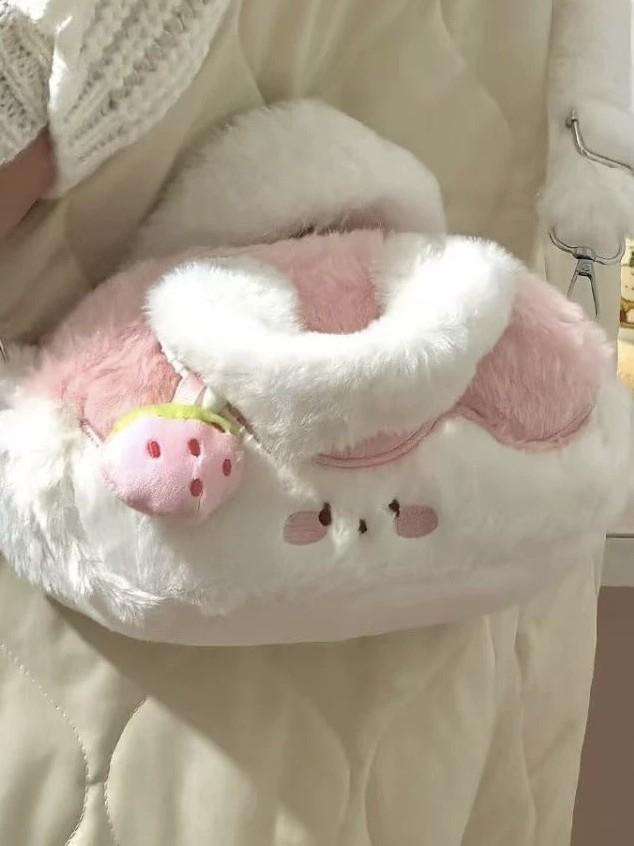 Cute Plush Small Shoulder Bag For Daily Use With Zipper Closure And Card Slots