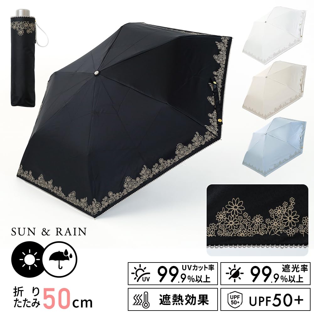 Ogawa Folding Parasol and Rain UV Protection Light Blocking Rate Heat Shielding Water Repellent LINEDROPS Flower Design Saxophone Blue Manual Opening