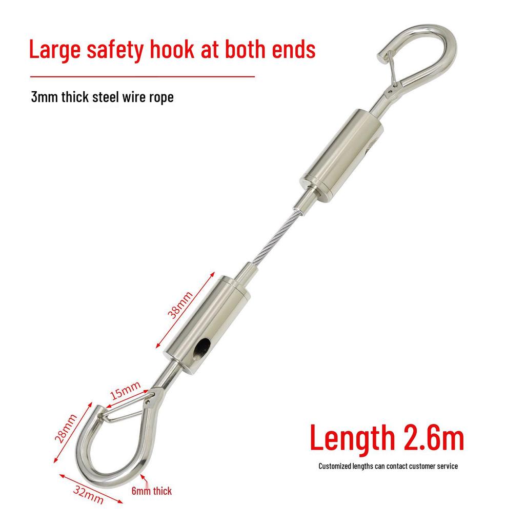 Adjustable 304 Stainless Steel Wire Rope with Double-Head Safety Hook and Spring Clip