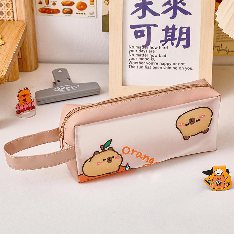 Simple Kawaii Pen Bag Cartoon Cute Capybara Pencil Case Portable Stationery Bag Large Capacity Waterproof Pencil Case Gifts
