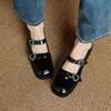 Fashion NEW Spring/Autumn Women Pumps Square Toe Chunky Heel Shoes Split Leather Shoes for Women Buckle Strap Mary Janes Shallow Shoes