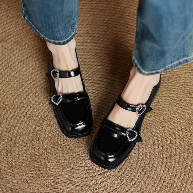 Fashion NEW Spring/Autumn Women Pumps Square Toe Chunky Heel Shoes Split Leather Shoes for Women Buckle Strap Mary Janes Shallow Shoes