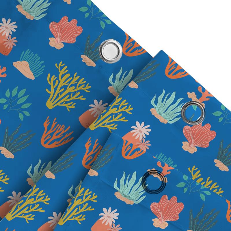 Colorful Coral Reef Shower Curtain Waterproof Bath Mat Bathroom Decor Home Supplies 245X180cm (Blue)