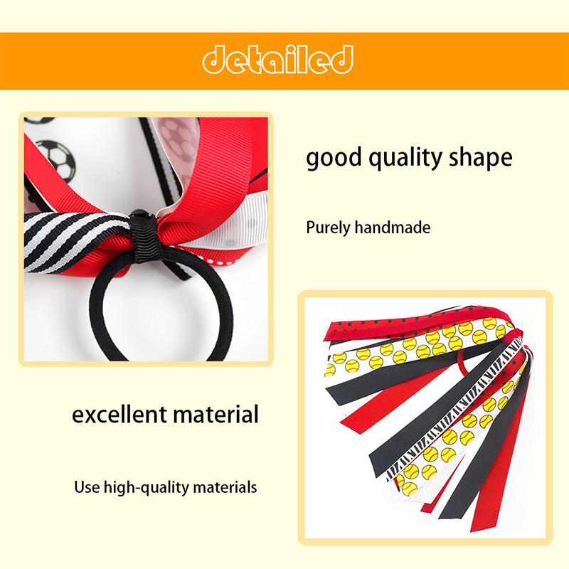 Soccer Ponytail Holders for Women Red Black Glitter Hair Ribbons Streamer Soccer Elastic Hair Ties Band Scrunchies Game Day