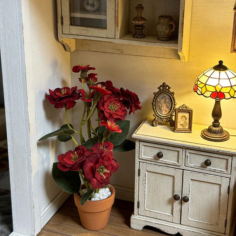 Miniature Rose Potted Plant 1Pc 112 Scale Flowerpot Bonsai for Dollhouse Home Decor Lifelike Desk Ornament Photography Prop