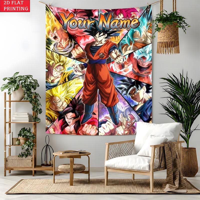 Dragon Ball Custom Name Tapestry Personalized Wall Art Hanging Bohemian Home Decor for Bedroom Dorm Living Room