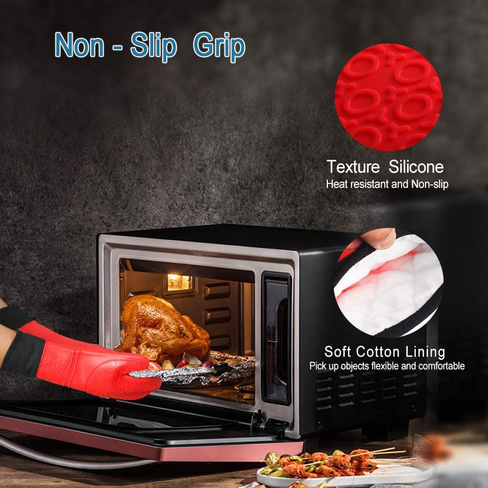 1/2Pcs Professional Oven Gloves Heat Resistant Silicone Gloves Oven Mitts Non-Slip Cooking Barbecue Gants With Soft Inner Lining