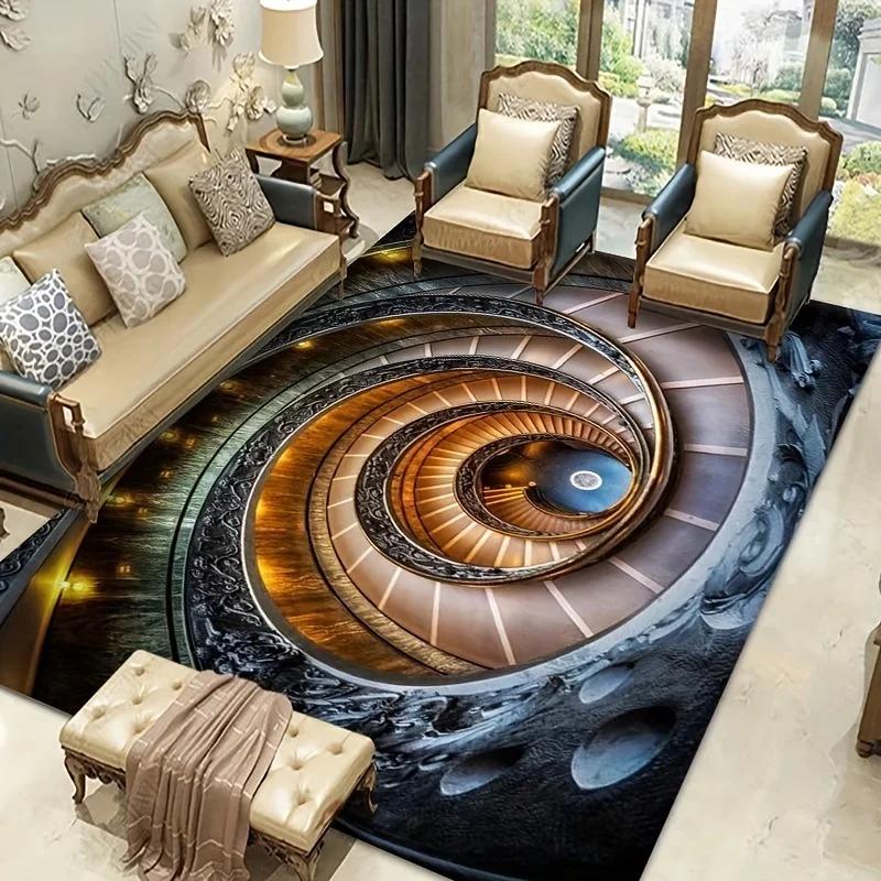 3D Spiral Staircase Rug – Soft, Washable, Non-slip Decorative Carpet for Living Room, Bedroom, Bedside, Door Mat