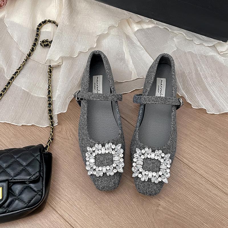 Design Crystal Women Mary Jane Shoes Shallow Thick Heel Shoes Autumn Ladies Outdoor Dress Shoes