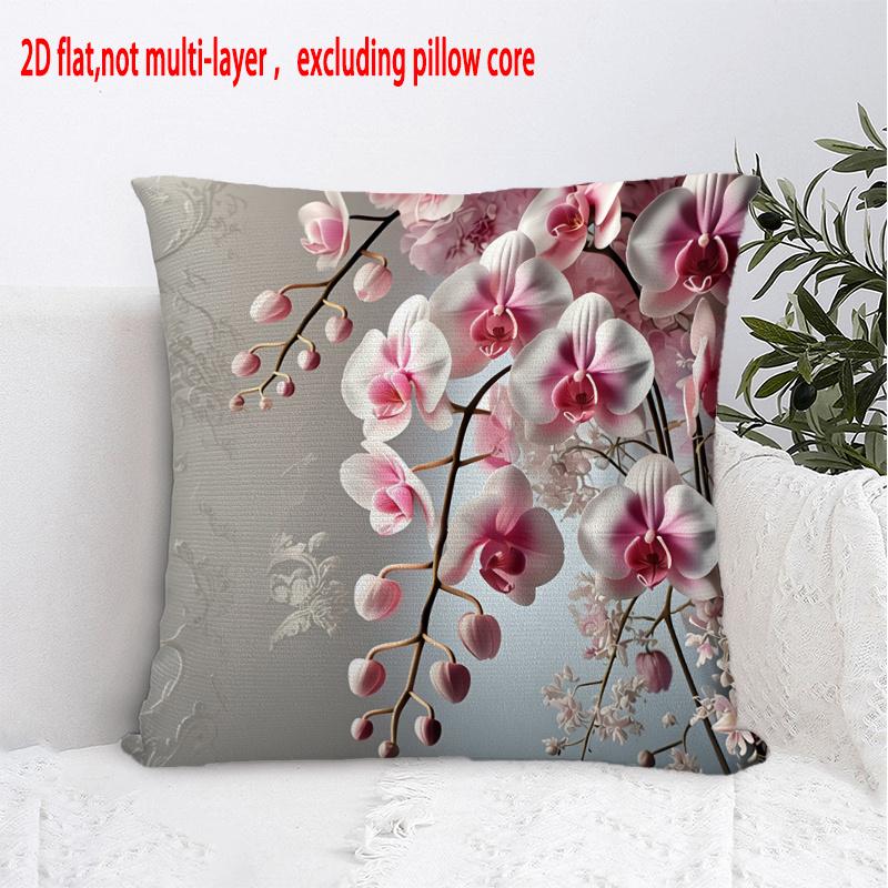 Elegant Pink Orchid Throw Pillow Cover, Delicate Phalaenopsis Floral Print Decorative Cushion For Living Room Bedroom Sofa Couch