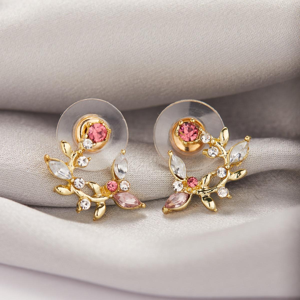 

Trendy Exquisite Inlaid Zircon Leaves Wreath Stud Earrings For Women Men Elegant Sweet Geometric Flower Circle Earring Jewelry