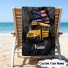 1PC Custom Name Beach Towel School Bus Adventure Beach Towel, Suitable for Camping, Travel, Beach Accessories, Super Absorbent, Family Gift