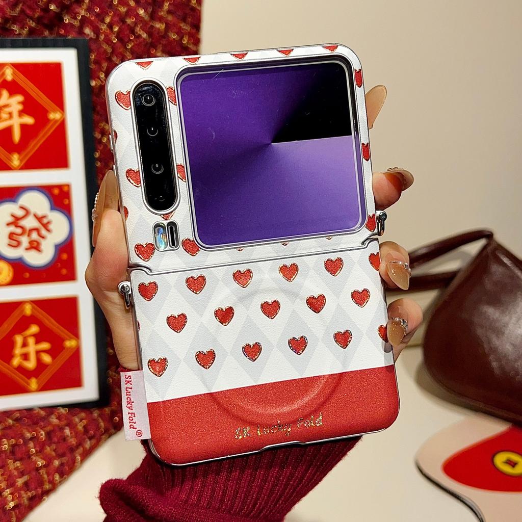 Applicable To Huawei PuraX Mobile Phone Case Puraxmax Folding Side Buckle Silver Edge Magnetic Purax Gilt Red Love