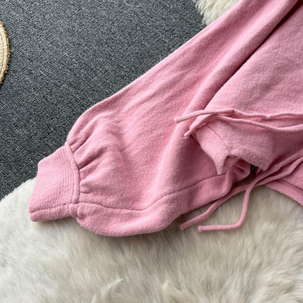 Podzimní a zimní pletený retro svetr s knoflíky na cívku + rozparková boková sukně do půl těla dvoudílný set