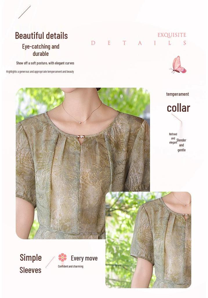 Summer 2026 Elegant Chiffon Dress for Middle-Aged & Elderly Women - New Chinese Style