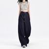 Women's Dark Blue Wide-Leg Jeans - 2025 Spring Petite Straight-Fit, Floor-Length Pants