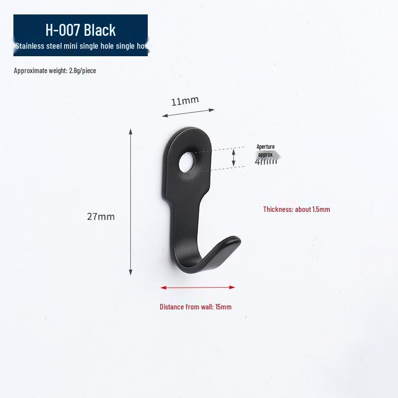 Black Stainless Steel Single Coat Hook for Cabinet, Door, Bathroom, and Kitchen