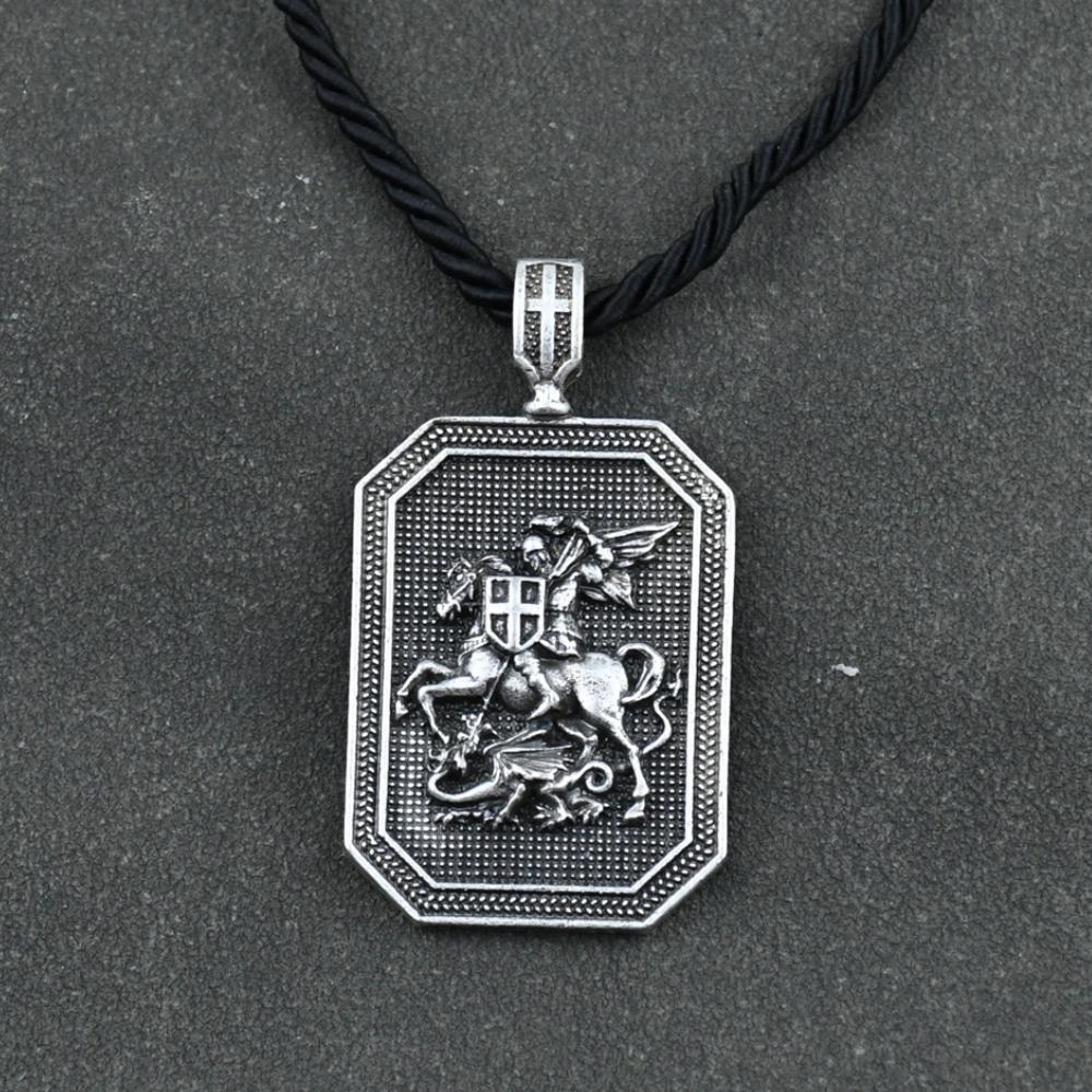 St George Protection Necklace Talisman Jewelry Shield Sword Saint Prayer Religious Charm for Safety and Blessing