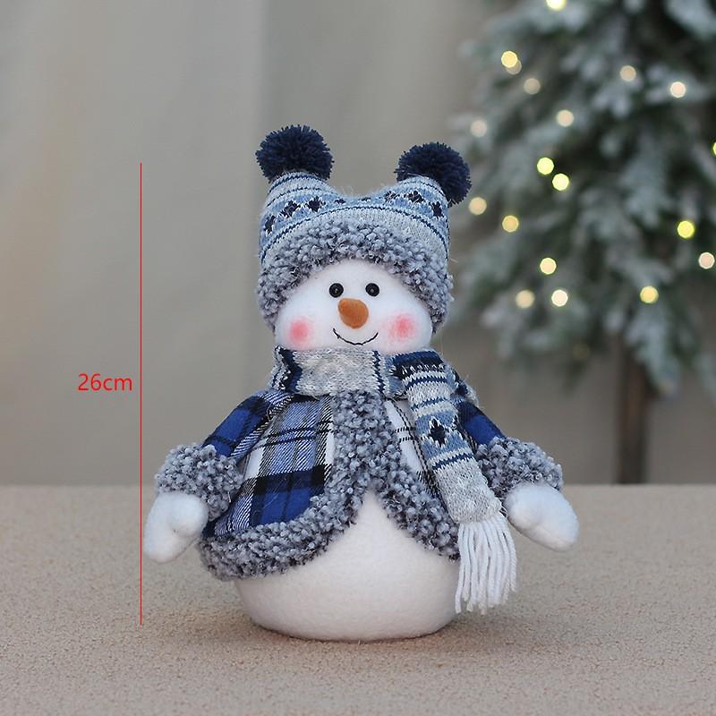 Blue Fabric Snowman Decorative Figurine Christmas Tabletop Window Display Ornament Holiday Home Decoration