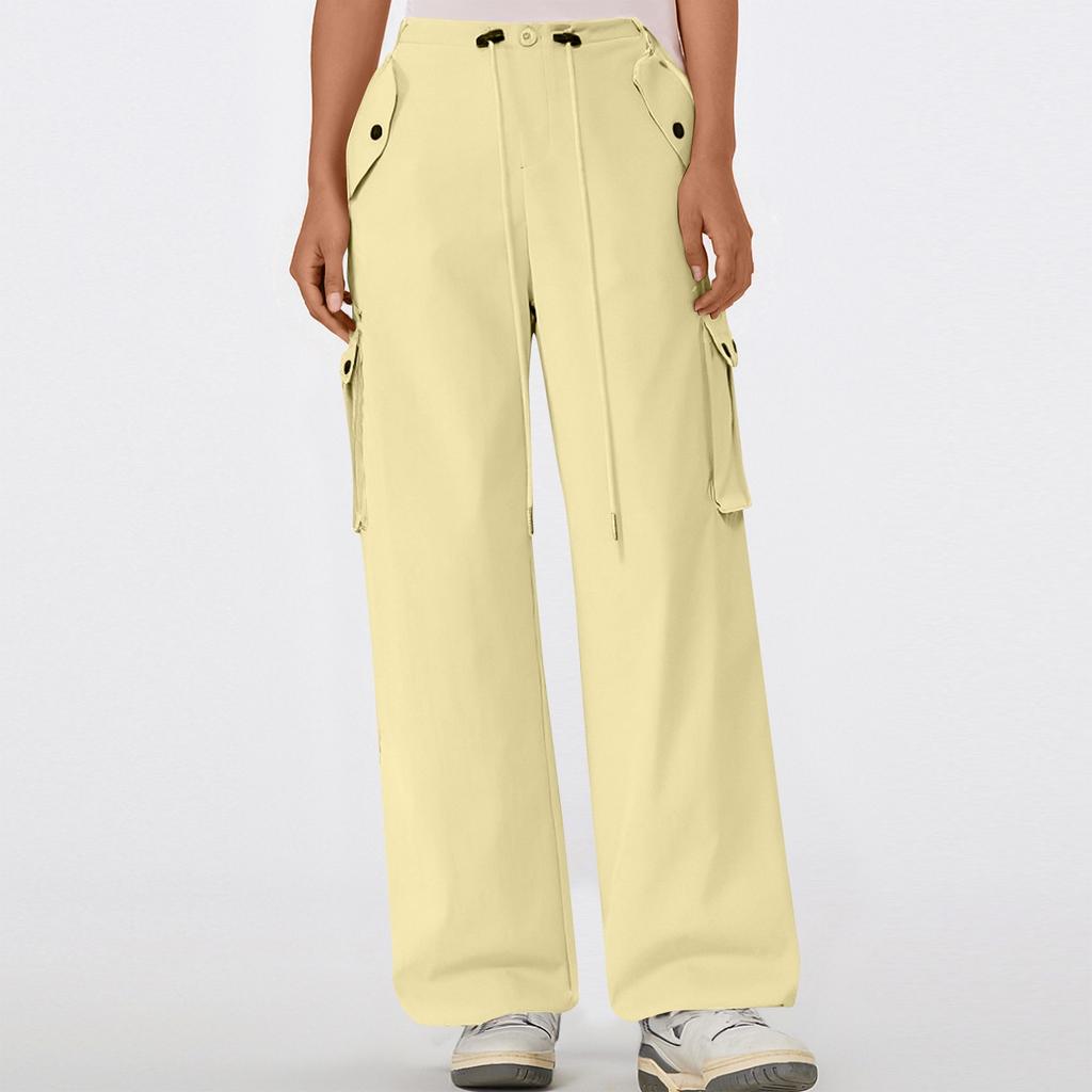 Women's Multi Pocket Straight Tube Slimming, Wide Leg Mopping, Solid Color Pants