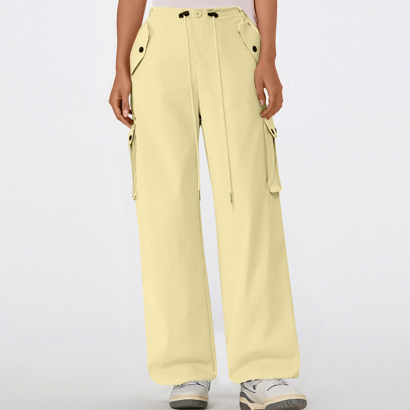 

Женские брюки с несколькими карманами, прямые, зауженные, моп-брюки с широкими штанинами, однотонные XL жёлтый