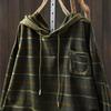 Johnature Women Pullover Hooded Striped Long Sleeve  Autumn Patchwork Pockets Casual Loose T-Shirts