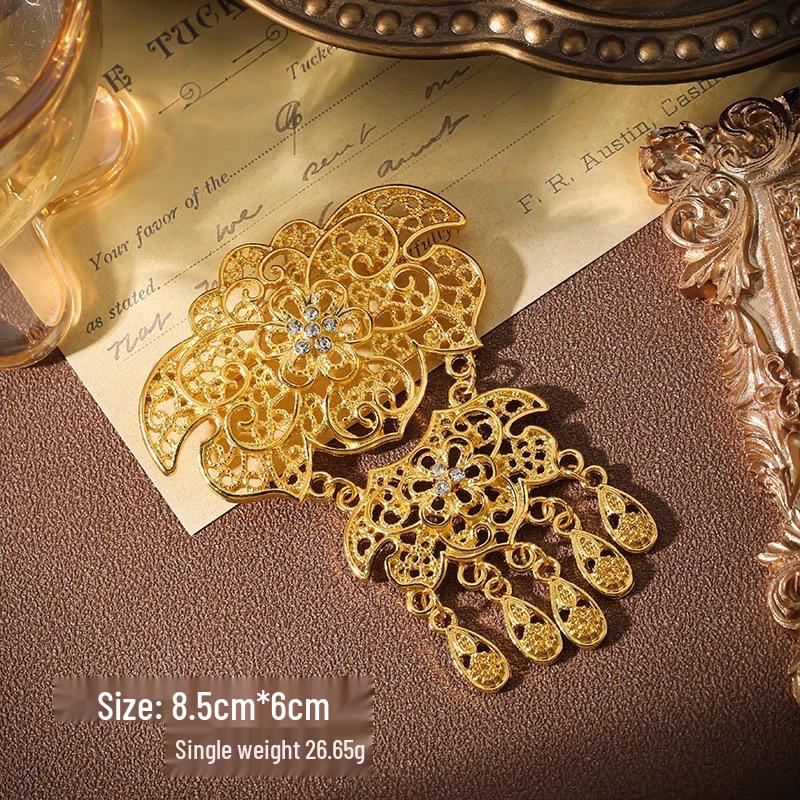Elegant Muslim Alloy Brooch with Tassel Pendant - Southeast Asian Chest Ornament Jewelry