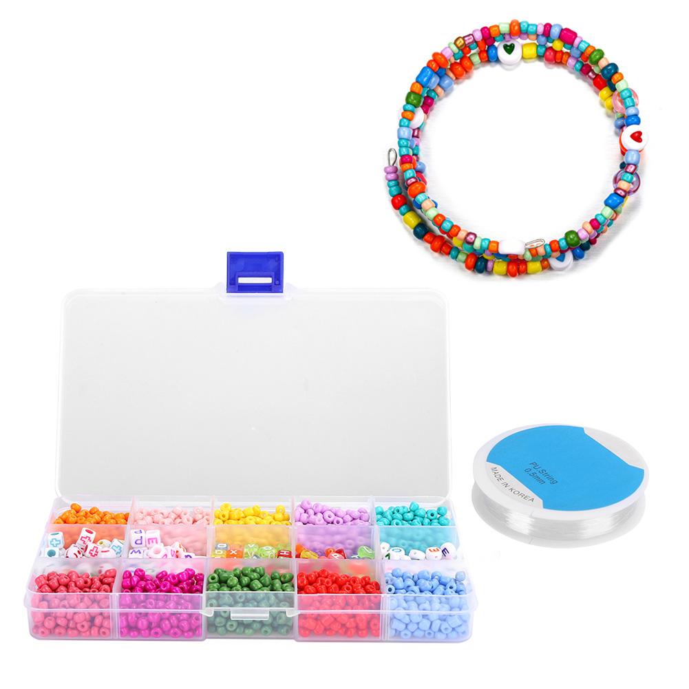 DIY Craft Round Quadrate Beads Kit Bracelet Necklaces Crafting Jewelry Making Supplies