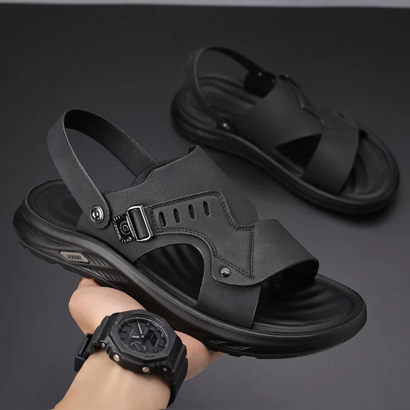 Fashion Fashion Antiskid Beach Dual-purpose Sandals New Handmade Comfort Flat Summer Male Sandals Men Breathable Leather Outdoor Sandals