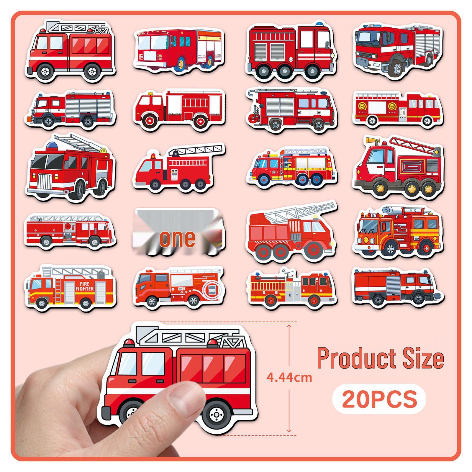 20pcs Fire Truck Soft Magnetic Stickers - Cartoon Vehicle Waterproof Magnets 5.5-8.5cm