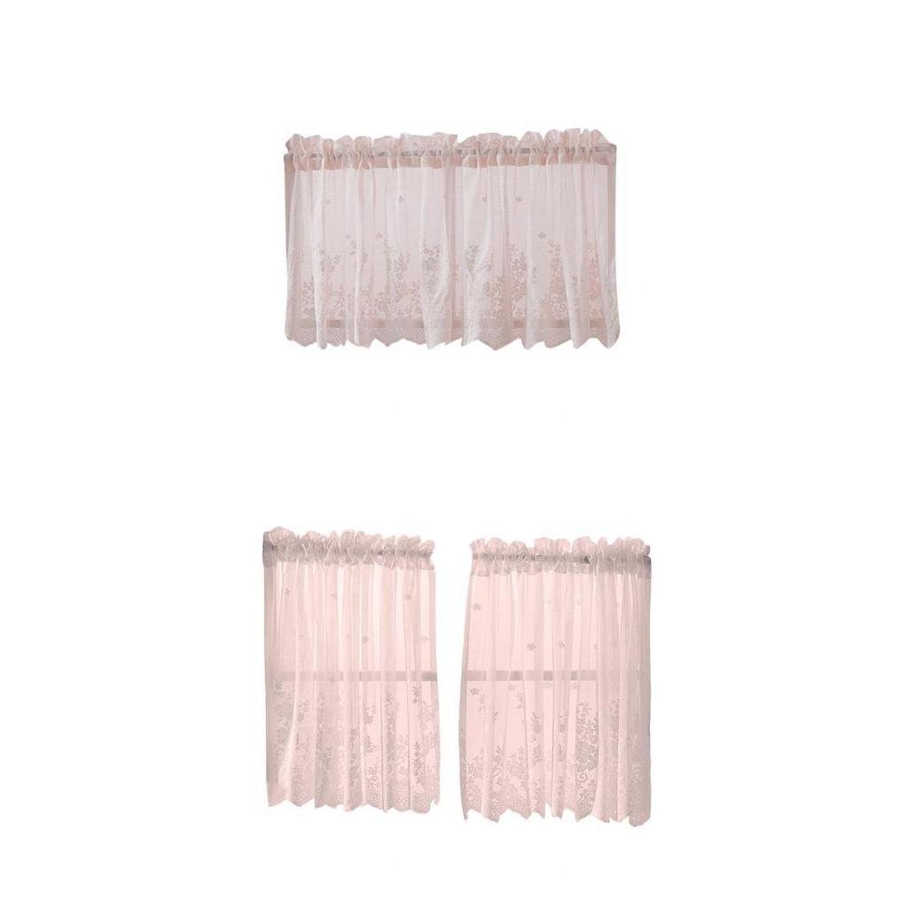 Tier And Valance Curtain 3 Pieces Embroidered Kitchen Curtains