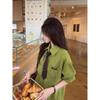 Women's Avocado Green Retro College Style Long-Sleeve Shirt – Spring 2026 Casual Layering Top