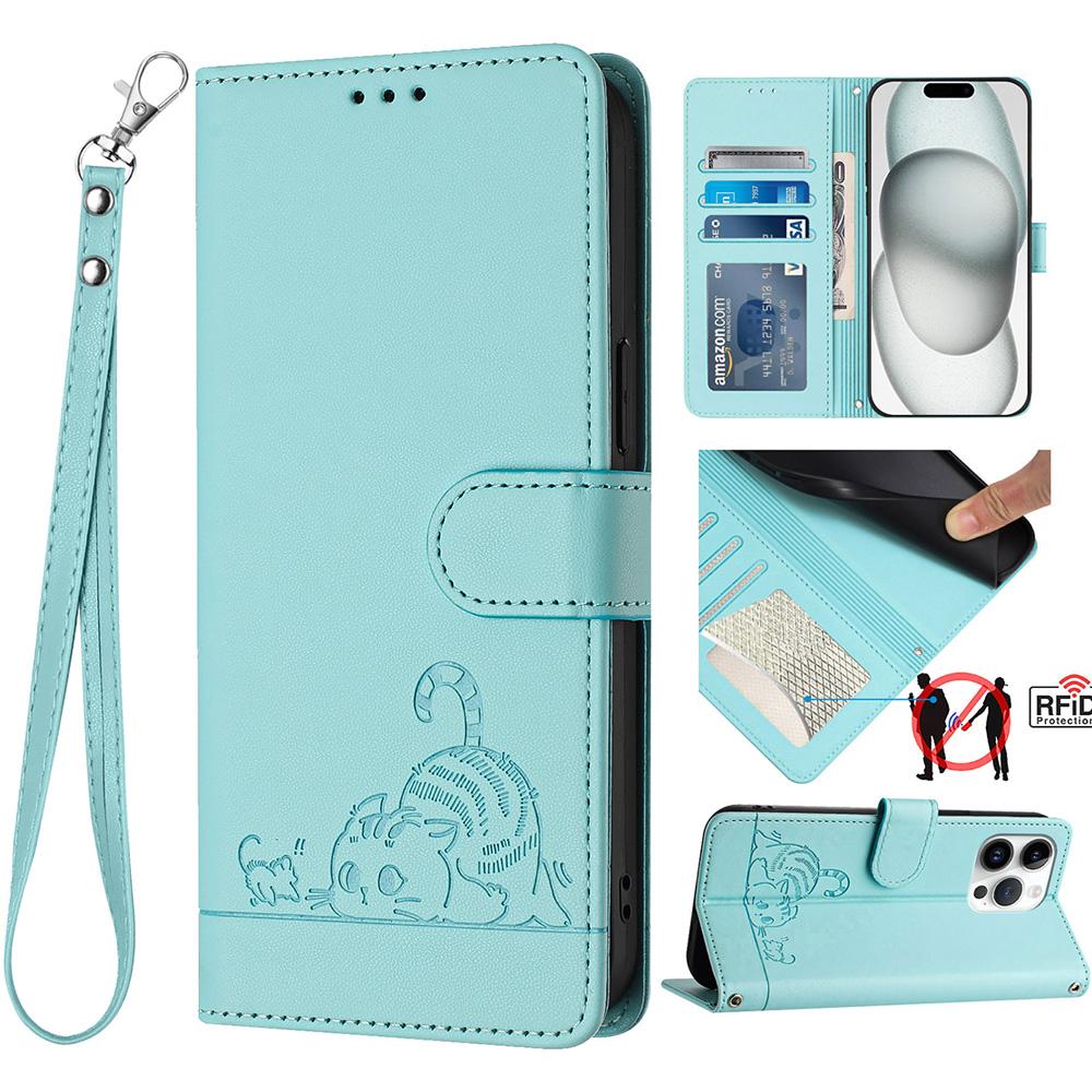 Husa din piele portofel cu pisici de desene animate pentru iPhone 16 15 14 13 12 11 Pro Max XS MAX XR 8 7 Samsung S24 S23 S22 S21 S20 Ultra Plus A14 A13 A53 A54
