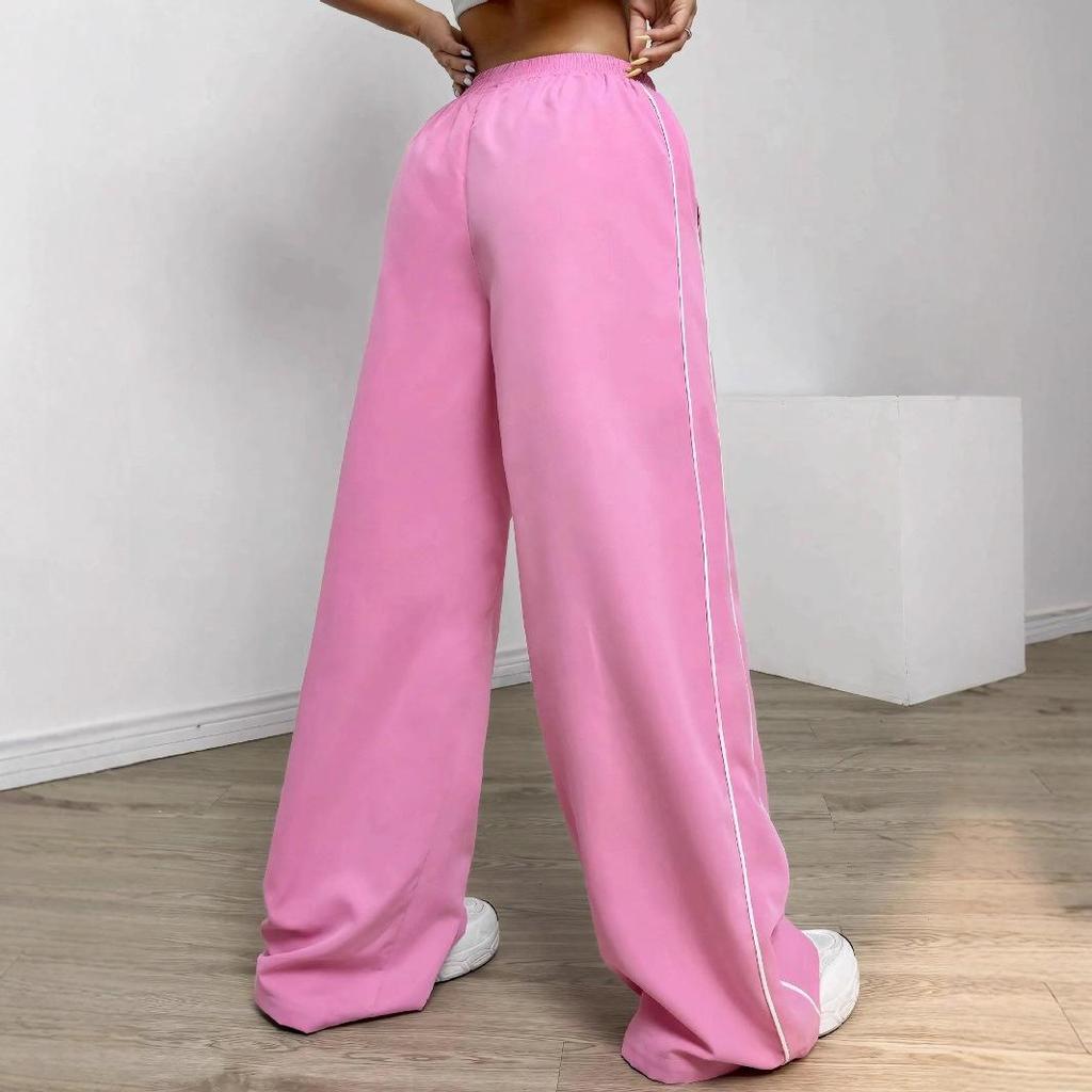 Lockere Hochtaillierte Drapierte Petite Bodenlange Hose mit Geradem Bein Schnelltrocknend Weites Bein Schlankmachend Sportlich Damen Sommer Freizeithose